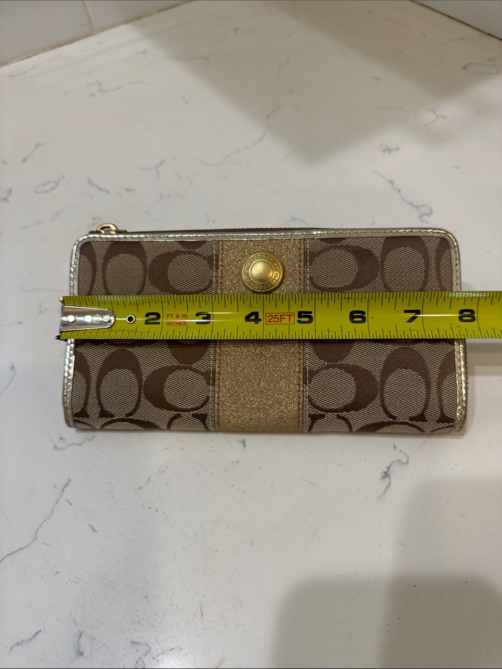 Coach Brown Monogram Wallet with Metallic Gold Trim - Picture 6 of 13